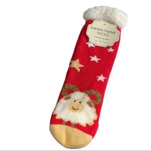 SHERPA Lined Christmas Theme Socks - Sheep Pattern Slipper Socks Non-Slip NEW